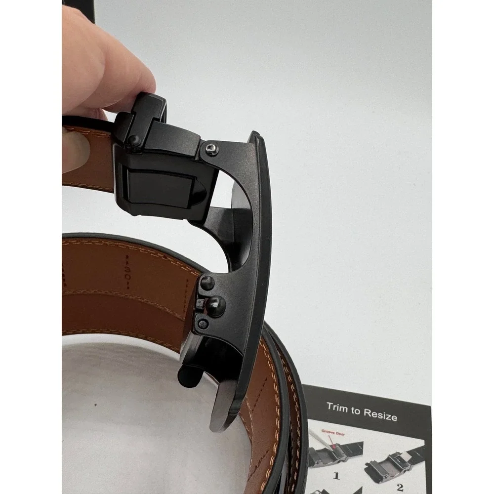 BULLIANT Mens Ratchet Belt Black Leather Adjustable Automatic Slide Buckle New